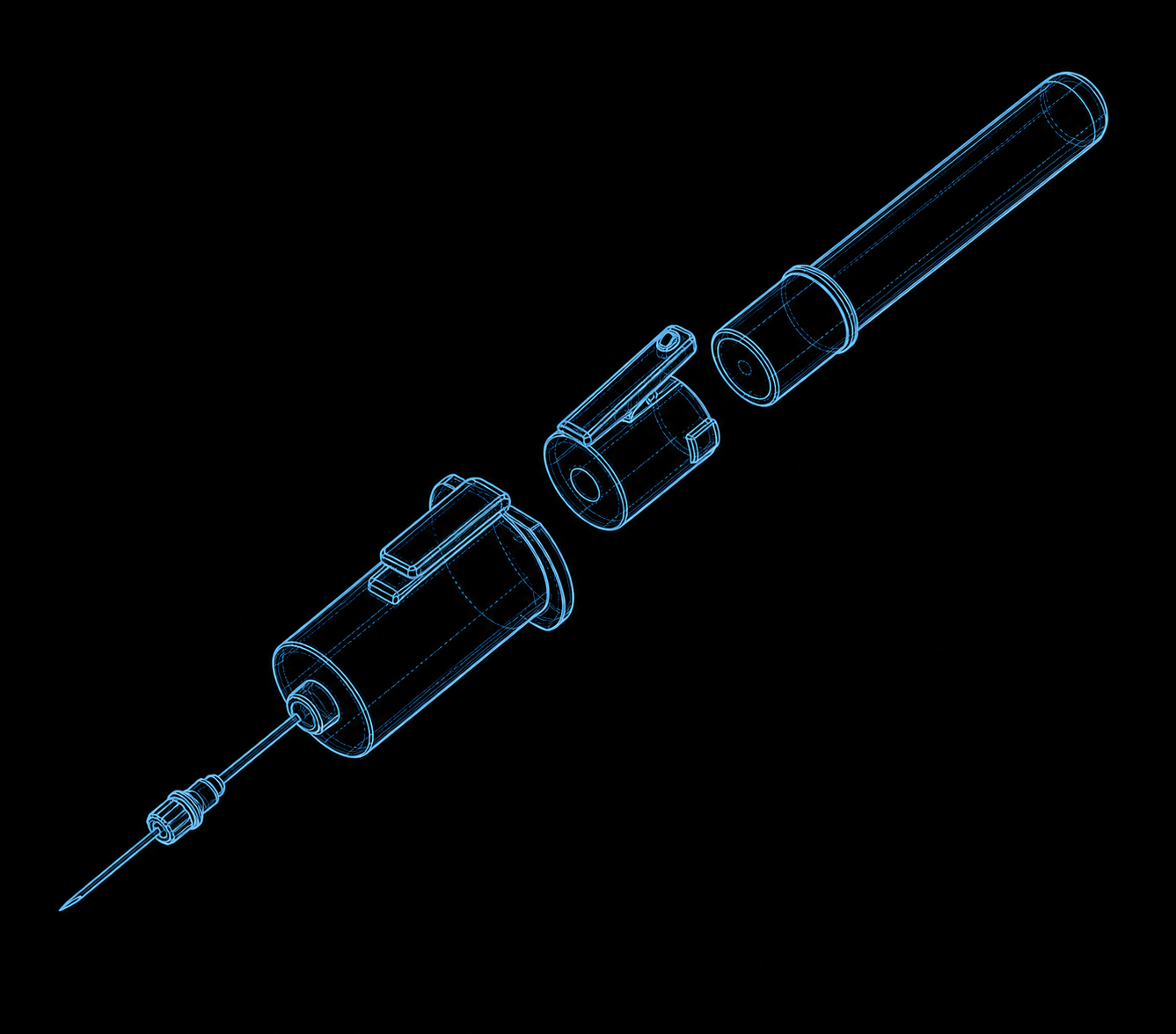 Blood extraction device technical line-art render